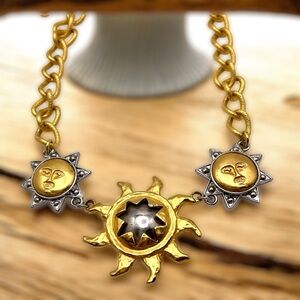 Gold and Silver Sun and Moon Necklace